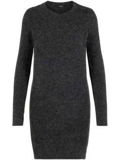 Robe pull courte noire chinée avec une coupe droite et un col rond