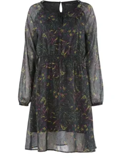 Robe RUIZ bleue fantaisie coupe évasé col rond fendu