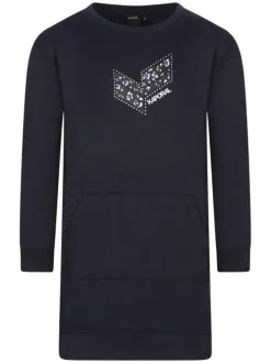 Robe sweat courte marine unie à col rond et manches longues