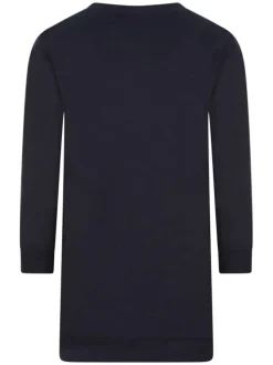 Robe sweat courte marine unie à col rond et manches longues