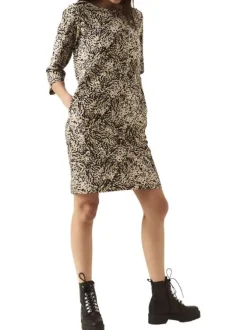 Robe tricolore à imprimé animal, coupe droite et manches longues