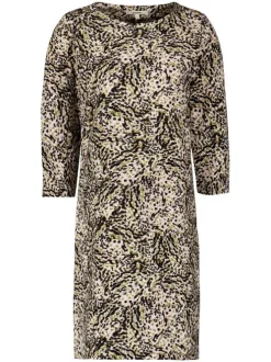 Robe tricolore à imprimé animal, coupe droite et manches longues
