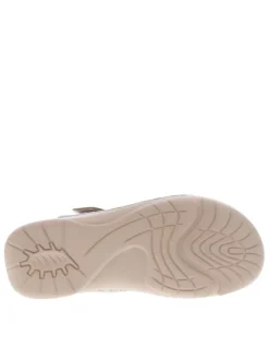 Sabot en cuir beige et rose à semelle semi-compensée et bande auto-agrippante