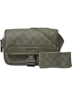 Sac à bandoulière kaki pourvu d'un motif monogramme contrasté