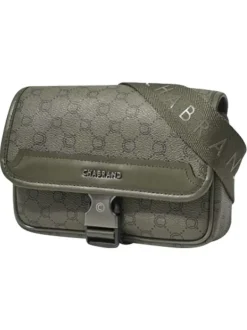 Sac à bandoulière kaki pourvu d'un motif monogramme contrasté