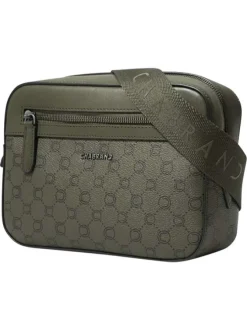 Sac à bandoulière kaki pourvu d'un motif monogramme contrasté