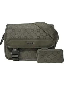 Sac à bandoulière kaki pourvu d'un motif monogramme contrasté