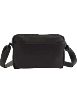 Sac à bandoulière noir orné du nom de la marque et pourvu de multiples poches