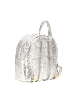 Sac à dos argent uni avec paillettes argentée all-over et poches zippées dorées