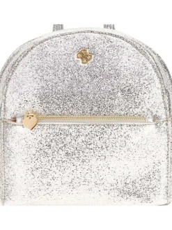Sac à dos argent uni avec paillettes argentée all-over et poches zippées dorées
