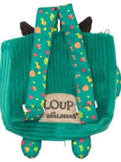 Sac à dos Loup By Azou X Deglingos en coton vert côtelé avec doublure intérieure à carreaux multicolores