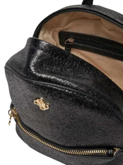 Sac à dos noir uni à paillettes noires brillantes all-over et logo doré
