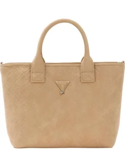 Sac à main beige orné d'un motif monogramme et pourvu d'un porte-monnaies