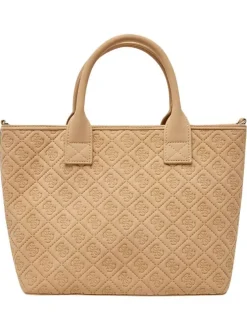 Sac à main beige orné d'un motif monogramme et pourvu d'un porte-monnaies