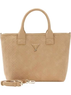 Sac à main beige orné d'un motif monogramme et pourvu d'un porte-monnaies