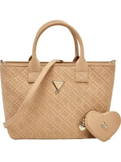 Sac à main beige orné d'un motif monogramme et pourvu d'un porte-monnaies