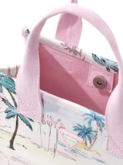 Sac à main en coton rose pourvu du logo de la marque à l'avant