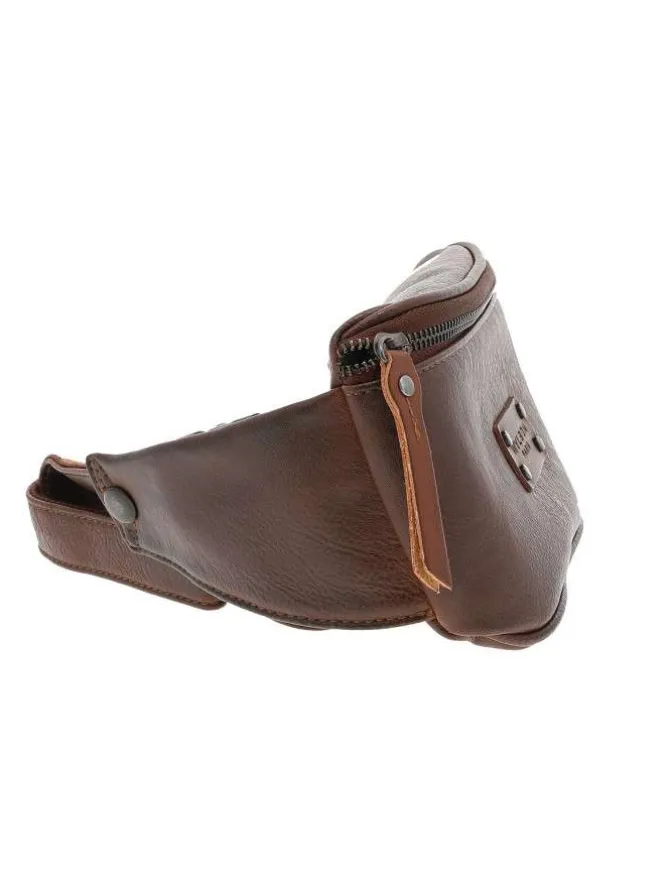 Sac banane en cuir marron à ceinture ajustable et compartiment zippé