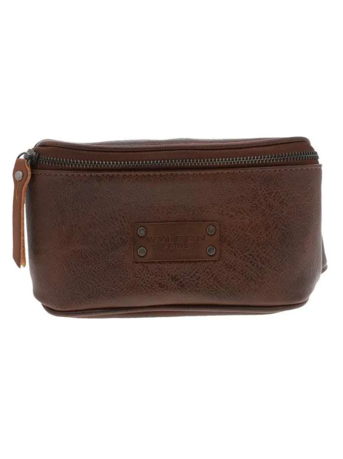 Sac banane en cuir marron à ceinture ajustable et compartiment zippé