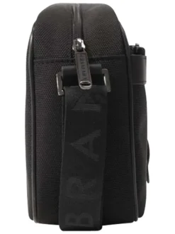Sac noir à bandoulière réglable et siglée du nom de la marque
