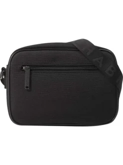 Sac noir à bandoulière réglable et siglée du nom de la marque