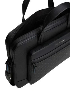 Sac porte documents noir pourvu d'un motif en relief avec bandoulière amovible