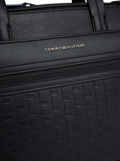 Sac porte documents noir pourvu d'un motif en relief avec bandoulière amovible