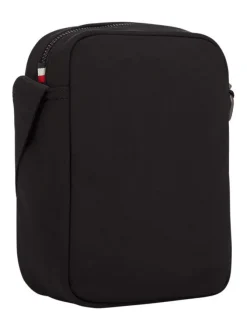 Sac sacoche noir uni avec nom iconique sur le devant et zip de fermeture