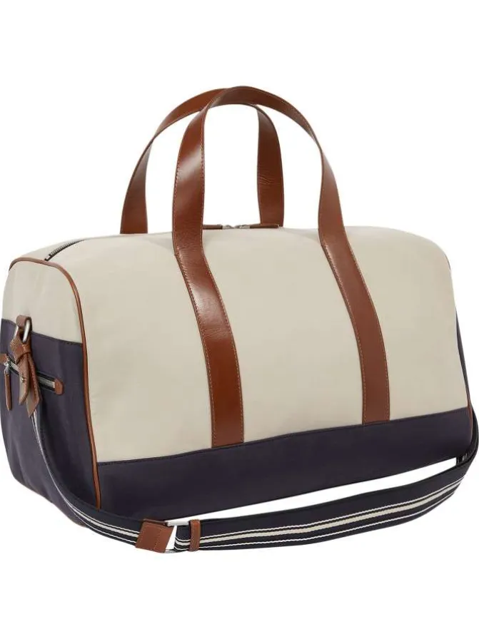 Sac weekender écru bicolore avec anse et bandoulière et fermeture zippée