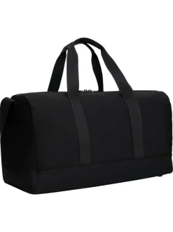 Sac weekender noir en maille lisse pourvu d'une bandoulière plate
