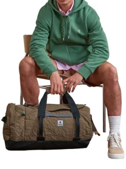Sac weekender noir et marron uni avec des poches zippées et des anses