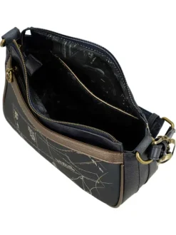 Sac anthracite et beige orné de motifs exclusifs avec fermeture zippée