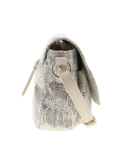 Sac bandouliere beige animalier avec un zip et un rabat pression