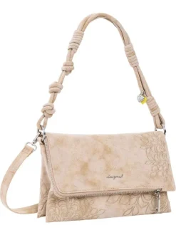 Sac bandouliere beige avec des motifs floraux muni d'une anse