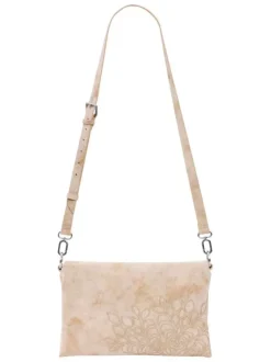 Sac bandouliere beige avec des motifs floraux muni d'une anse