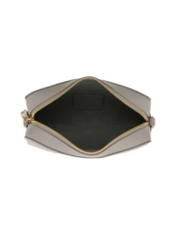 Sac bandouliere beige uni avec une fermeture zippée en doré