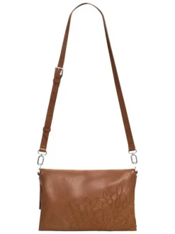 Sac bandouliere camel avec des motifs floraux muni d'une anse