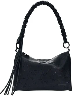 Sac bandouliere noir avec des motifs floraux avec une anse