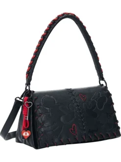 Sac bandouliere noir à imprimé pourvu d'une anse rouge et noire