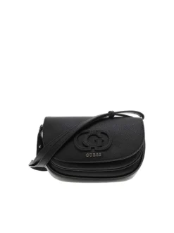 Sac bandouliere noir uni avec logo iconique sur le devant en doré