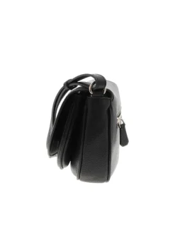Sac bandouliere noir uni avec logo iconique sur le devant en doré