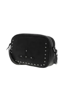 Sac bandouliere noir uni pourvu de strass sur le pourtour et un zip