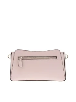 Sac bandouliere rose uni avec une fermeture zippée et une poche arrière