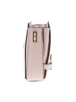 Sac bandouliere rose uni avec une fermeture zippée et une poche arrière