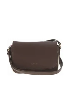 Sac bandoulière ajustable marron uni avec zip et rabat à pression