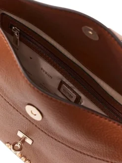 Sac à bandoulière amovible et réglable cognac pourvu de détails dorés