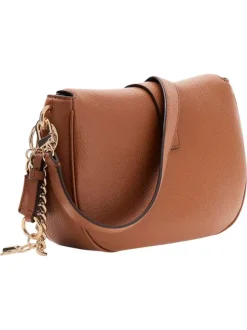 Sac à bandoulière amovible et réglable cognac pourvu de détails dorés