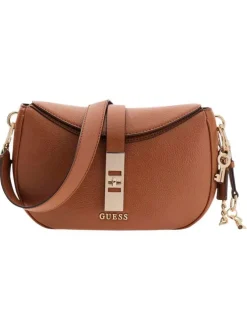 Sac à bandoulière amovible et réglable cognac pourvu de détails dorés