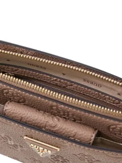 Sac à bandoulière amovible et réglable écru pourvu d'un motif monogramme embossé