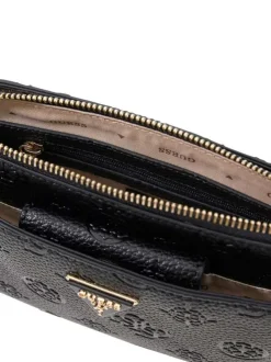 Sac à bandoulière amovible et réglable noir pourvu d'un motif monogramme embossé